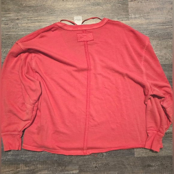 NWT Free People Venice V-Neck Sweatshirt Red Coral - Picture 6 of 9